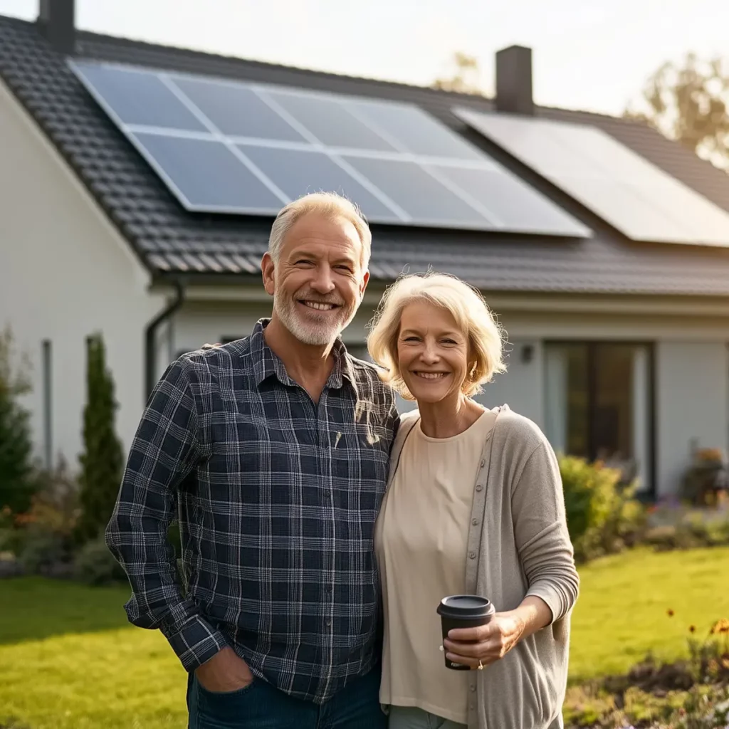 couple devant maison panneaux solaires